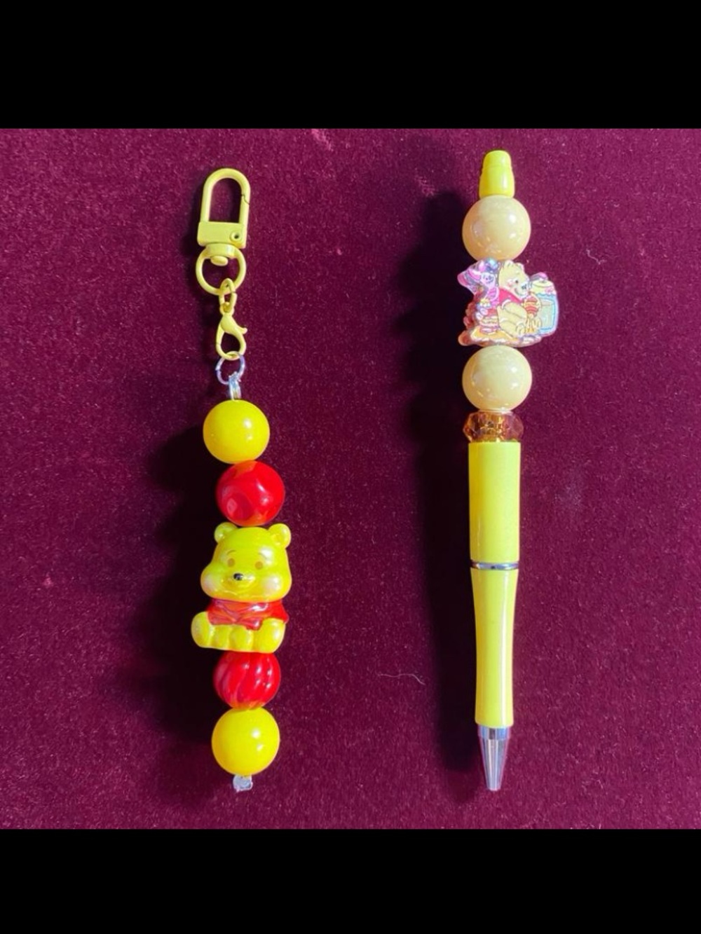 Handmade Winnie Yellow Bead Keychain and Bead-Topped Pen Set